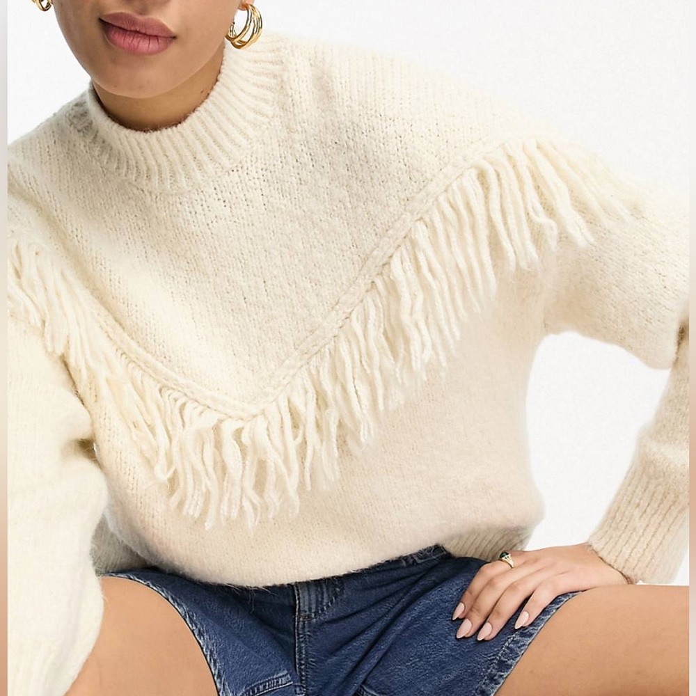 Mango Fringe Sweater Size Small